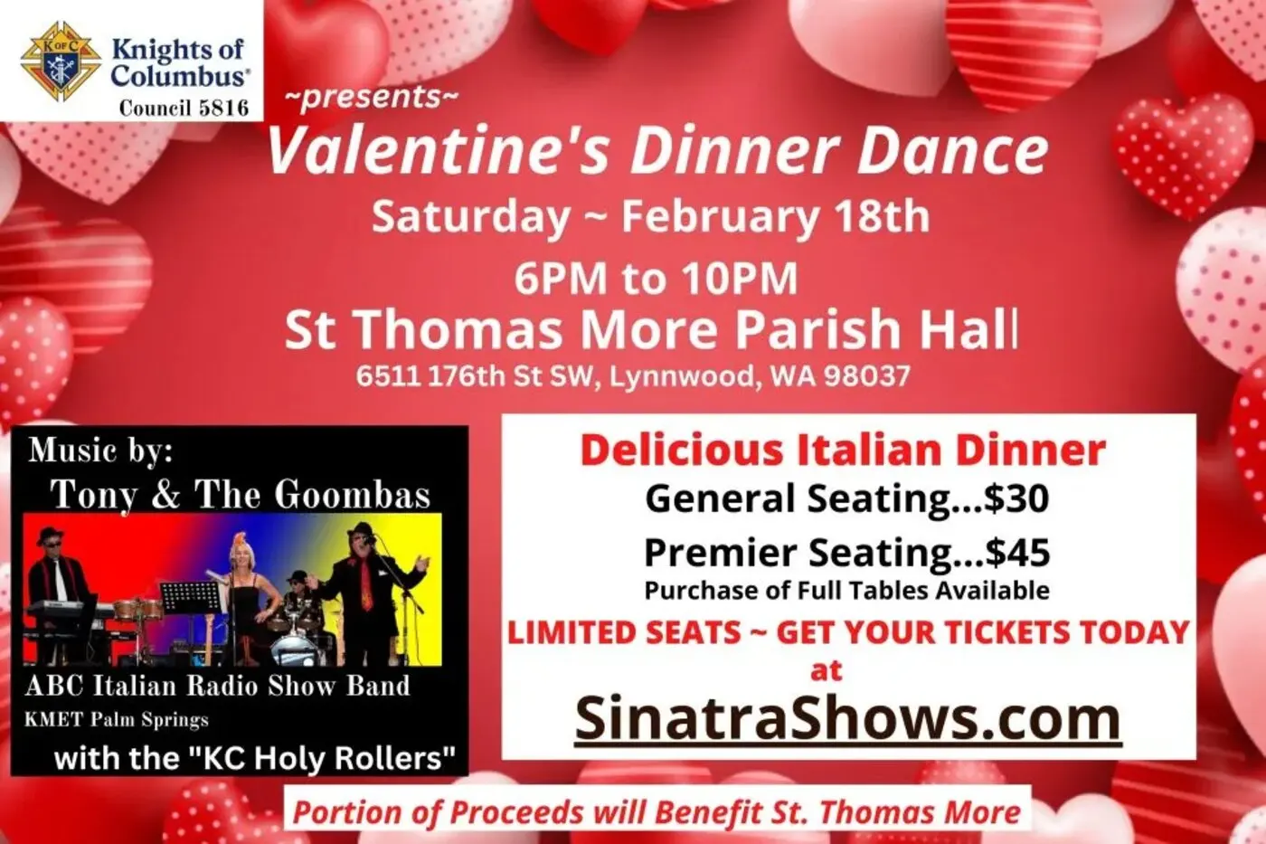 Poster for the 2023 Valentine’s Dinner Dance at St. Thomas More