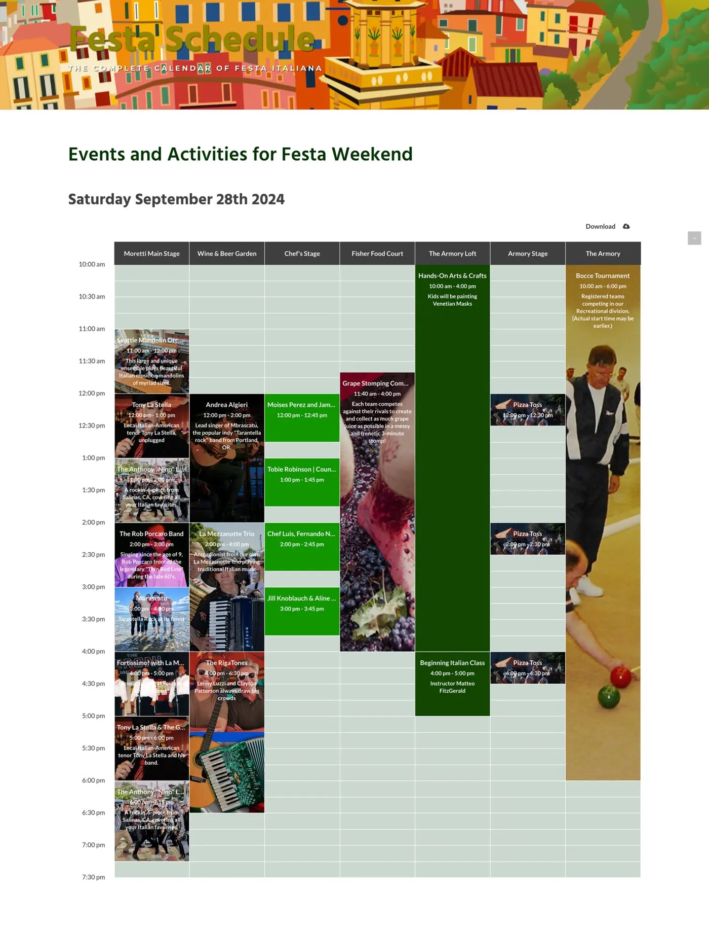 2024 Festa Italiana Seattle stage schedule