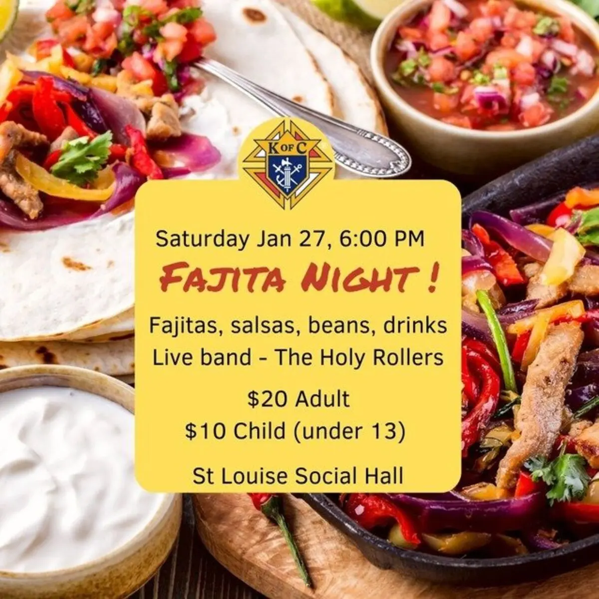 Flyer for Fajita Night at St. Louise Catholic Church