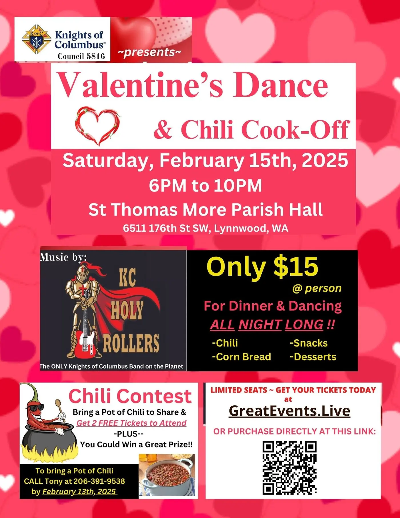 Poster for the 2025 Valentine’s Dinner Dance at St. Thomas More